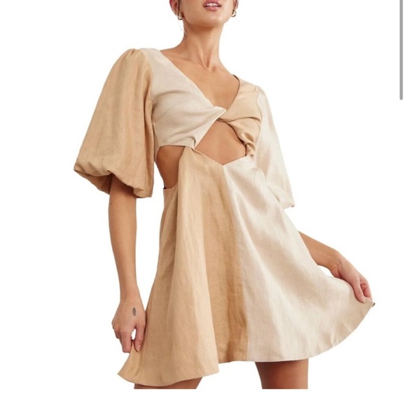 SOVERE - Duet Mini Dress with cutouts - 100% Linen - Small - Picture 1 of 6